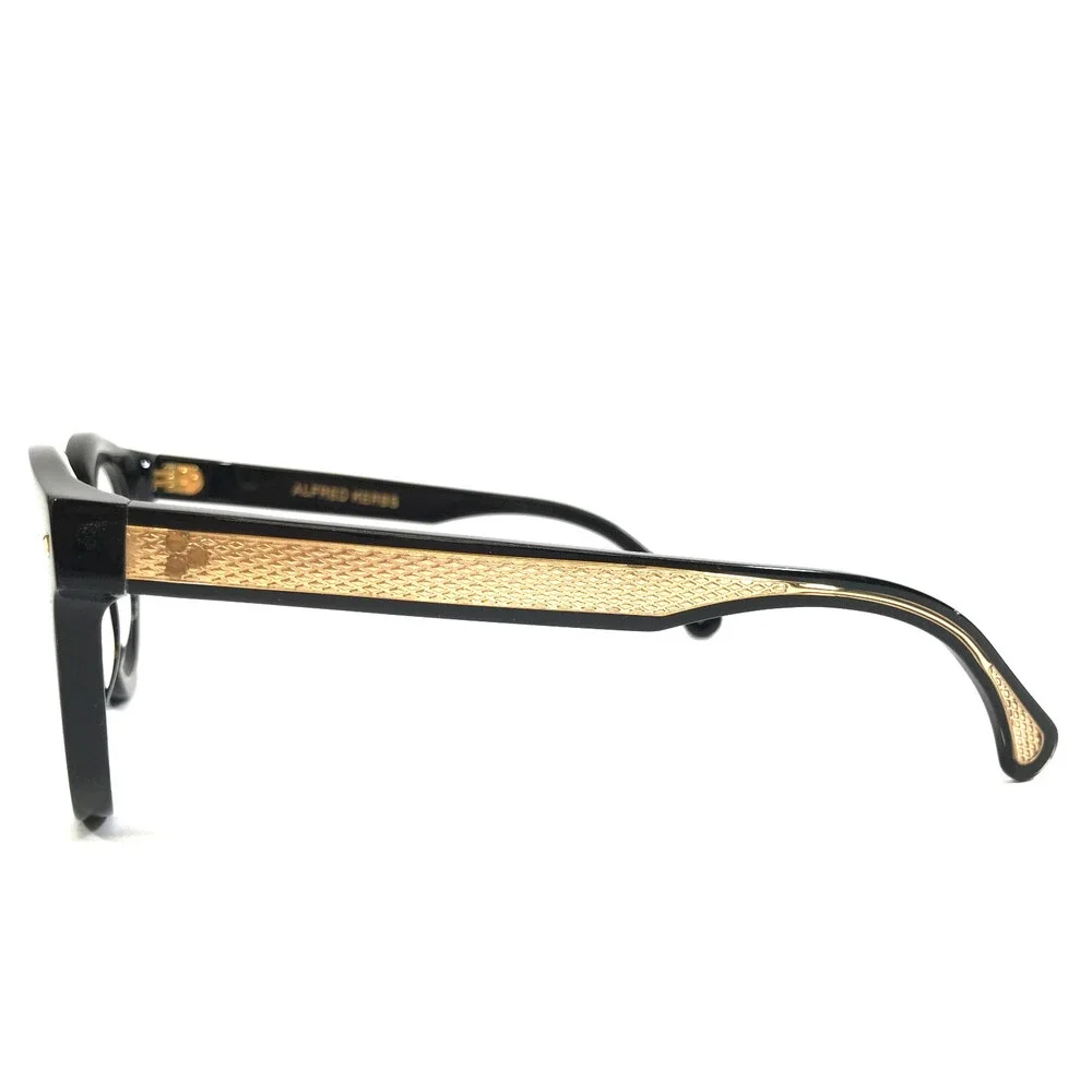 Alfred Kerbs Eyeglasses Frames RICHARD BK Shiny Black Gold Round 48-25-140